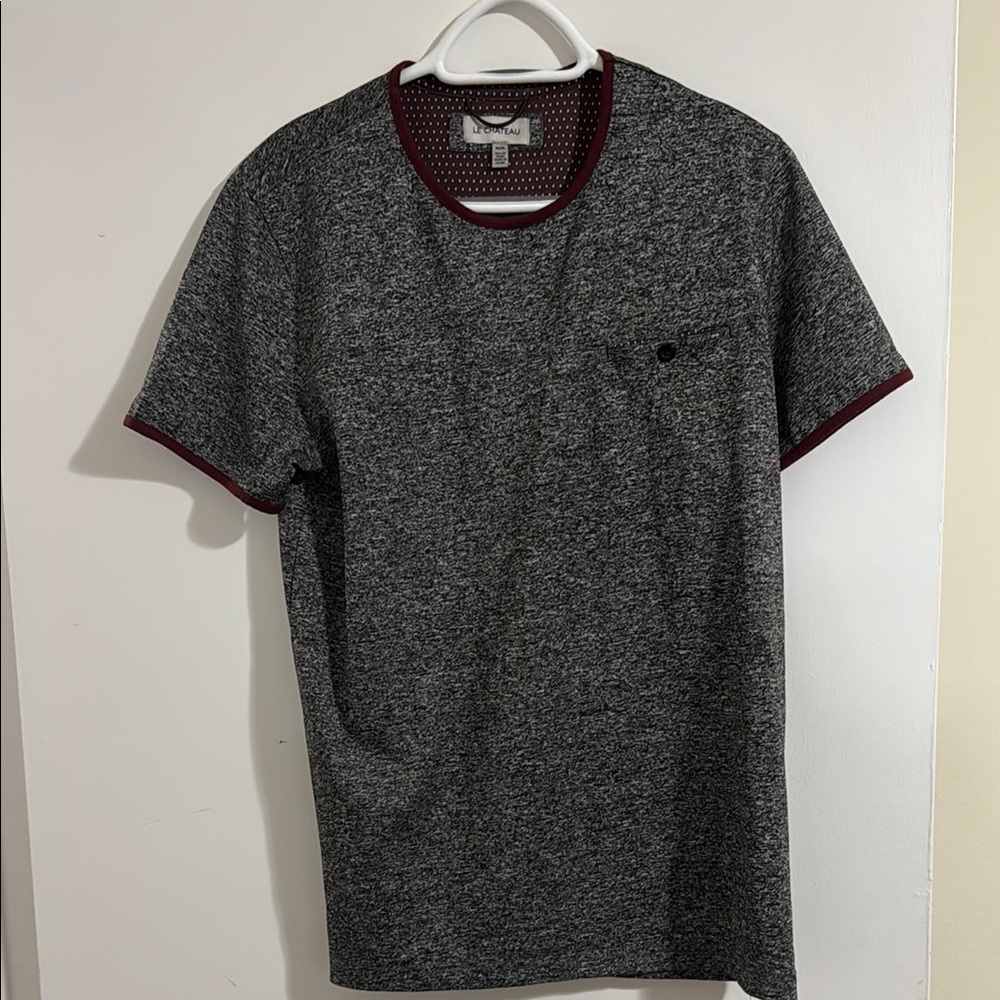 Gray and Red Short Sleeve Tee with Crew Neck Style